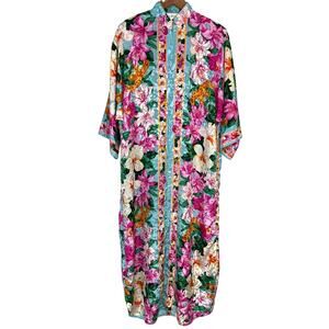 Vintage Ruth Norman Saks Fifth Avenue Petite Colorful Floral Kaftan House Dress